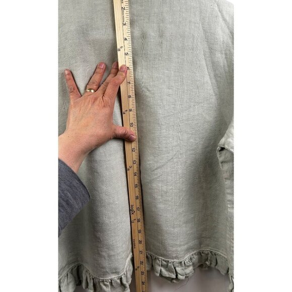 CP Shades Sausalito Pure Irish 100% Linen Ruffle Jacket Relaxed Fit Sage‎ S/M - Picture 6 of 10